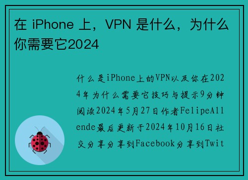 在 iPhone 上，VPN 是什么，为什么你需要它2024